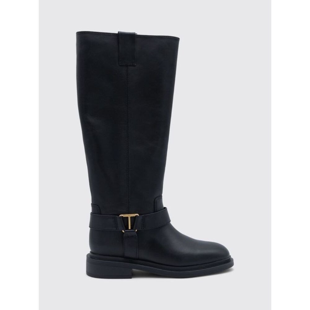 Twinset Women Knee-High Smooth Leather Biker Boots Twinset With Double Pull-Tabs